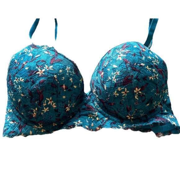daisy fuentes Date Push-Up Padded Front Close Bra Teal Floral Women’s Sz 34B - Picture 1 of 10